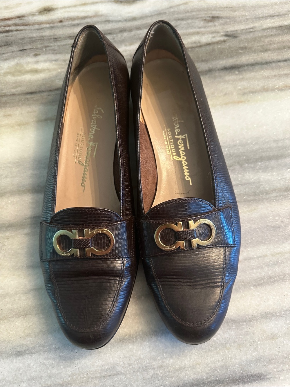 SALVATORE FERRAGAMO LIZARD LEATHER LOAFERS